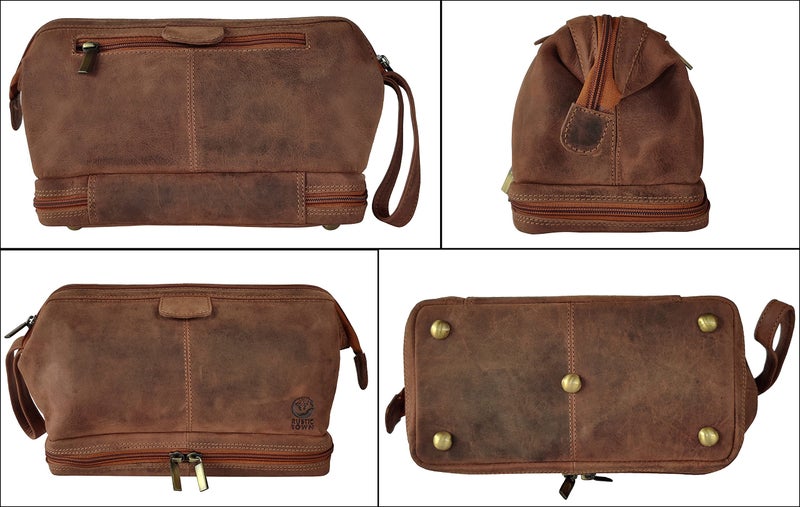 RUSTIC TOWN Leather Toiletry Bag for Men - Travel Gift Shaving Dopp Kit - Bathroom Shower Organizer - Cosmetic Makeup Bag for Women (Brown) - Image 5
